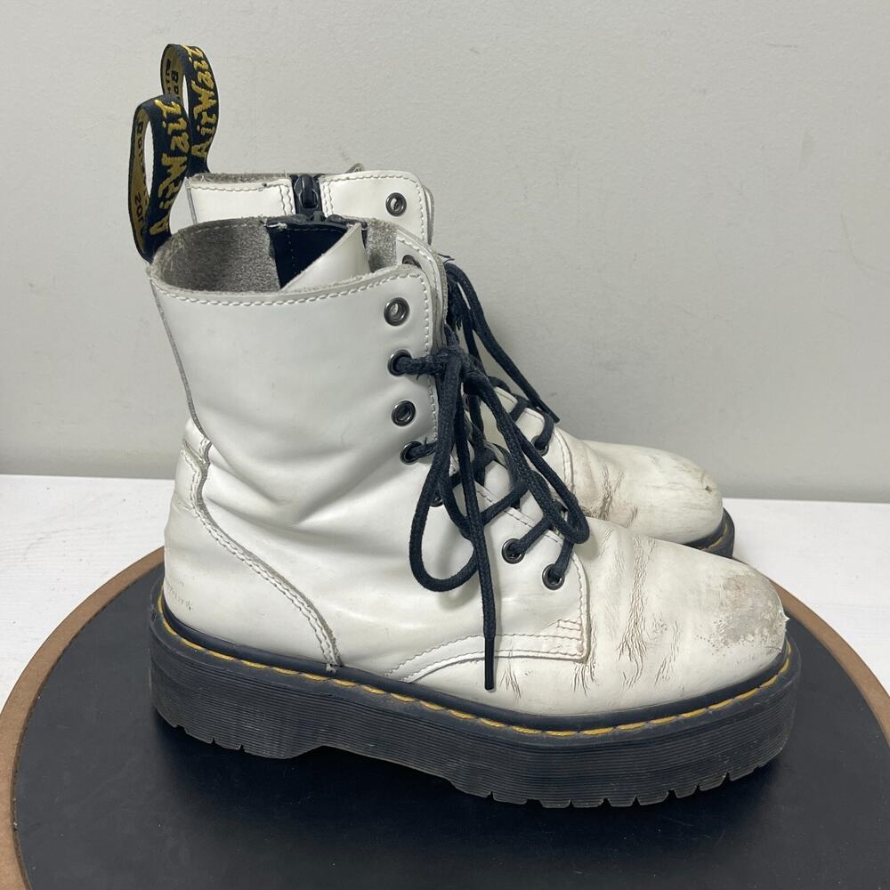Dr. Martens Jadon Boots M7 / W8 White Leather Platform Grunge Punk Destroyed‎